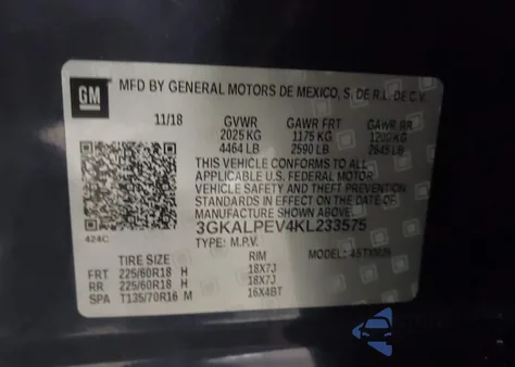 2019 GMC Terrain Slt from USA, damaged, VIN 3GKALPEV4KL233575